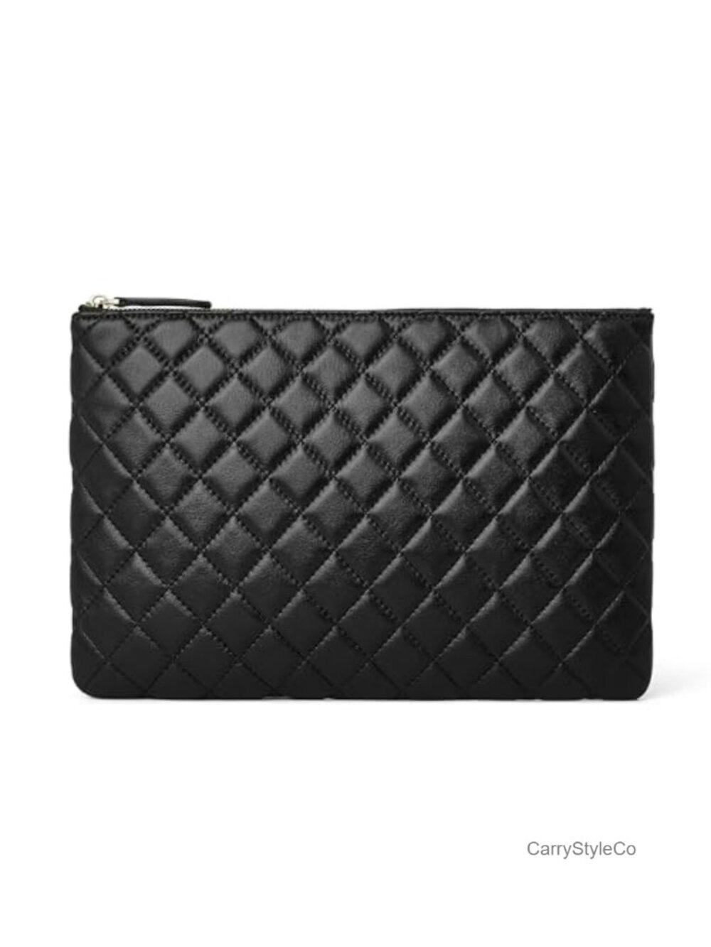 Oversized Quilted Lambskin Leather Clutch Evening Bag with Zip